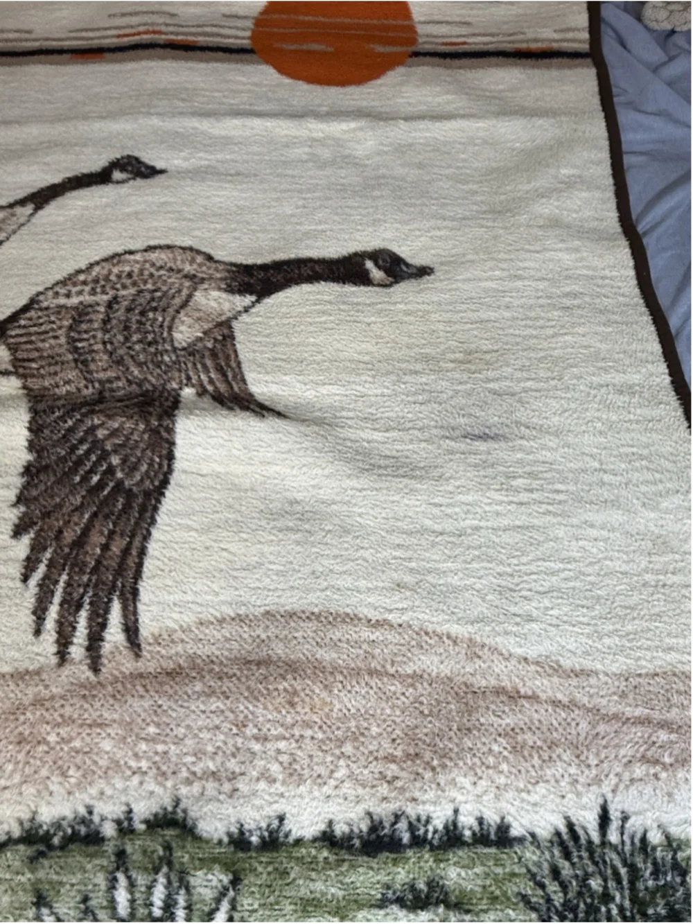 Vintage Biederlack Throw Blanket Reversible Ducks Geese Sunset Camp Retro 72x56